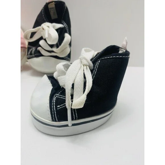 2 Pair Build A Bear High Top Black & White Sneakers Shoes & Pink Sequin Sneakers - Picture 7 of 10